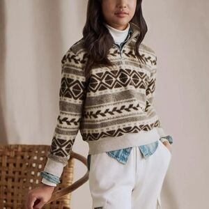 NWT Polo Ralph Lauren Girls Fair Isle Fleece 1/4 Zip Pullover XL (16)